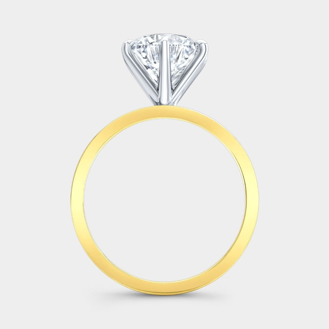 Round Diamond 6 Straight Prong Flat Pipe Shank Solitaire Yellow Gold And Platinum Engagement Ring
