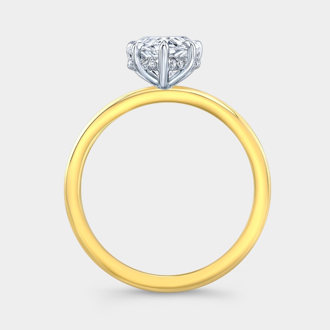 2.09ct Lab Grown Pear Shape Diamond Hidden Halo Solitaire Yellow Gold and Platinum Engagement Ring