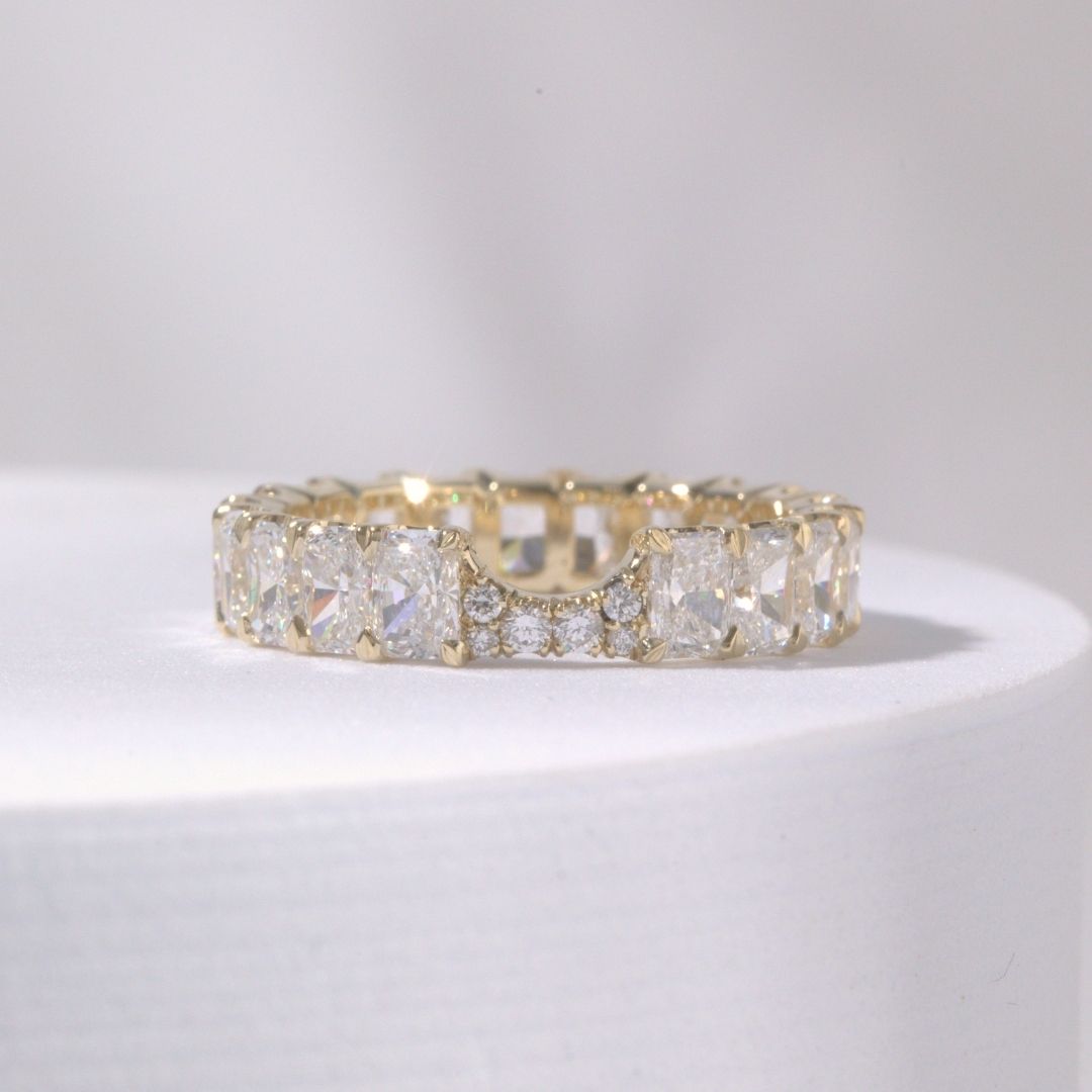 4ct Radiant Diamond Ribbon Contour Eternity Wedding Band Yellow Gold
