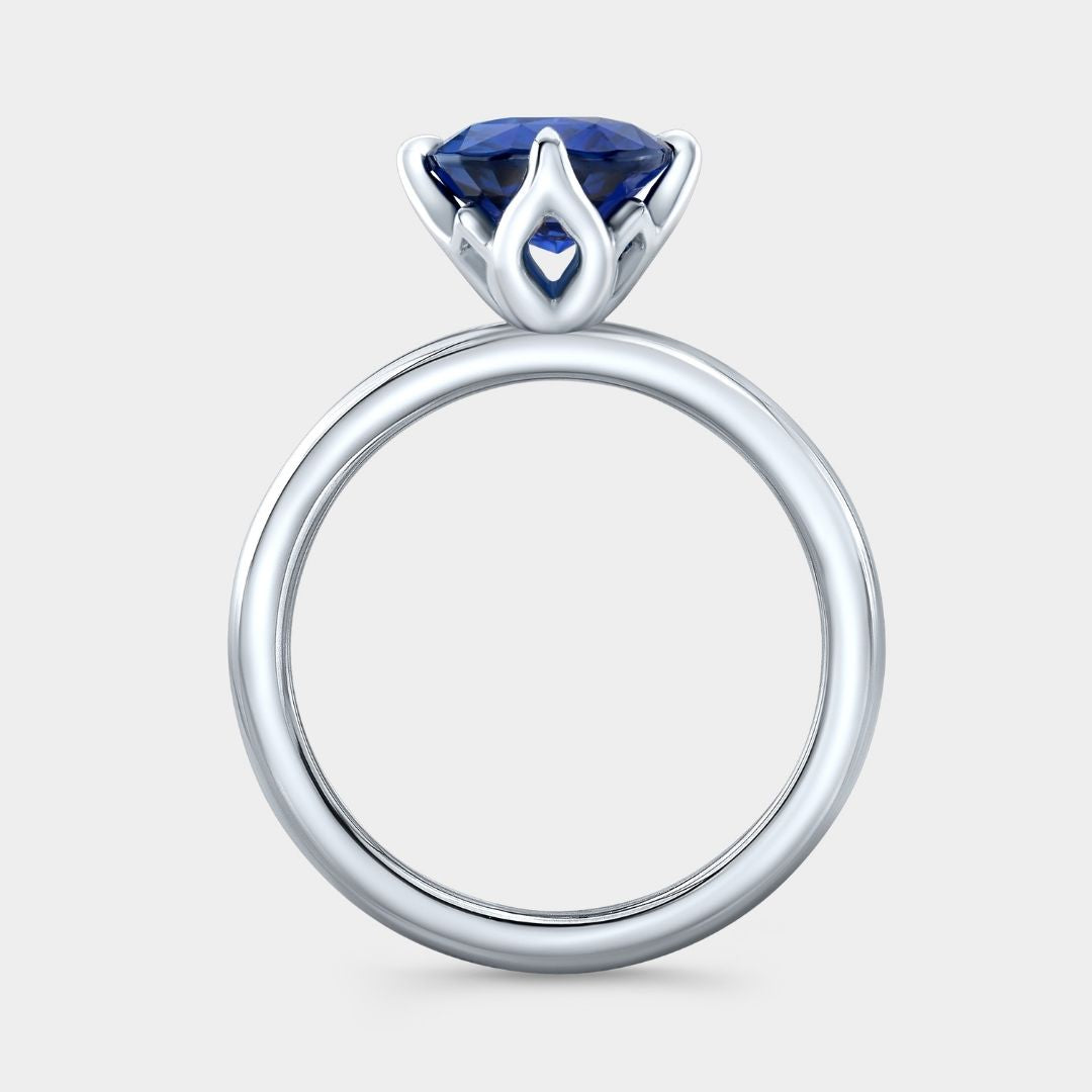 2.50ct Natural Oval Blue Sapphire North South Prong Tulip Solitaire Platinum Engagement Ring
