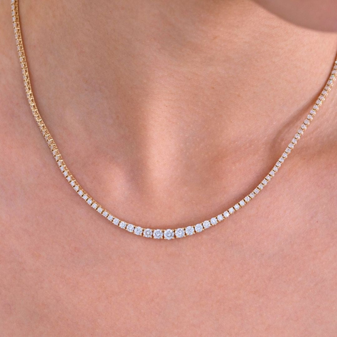5ct Graduating Lab Diamond Yellow Gold Tennis Necklace