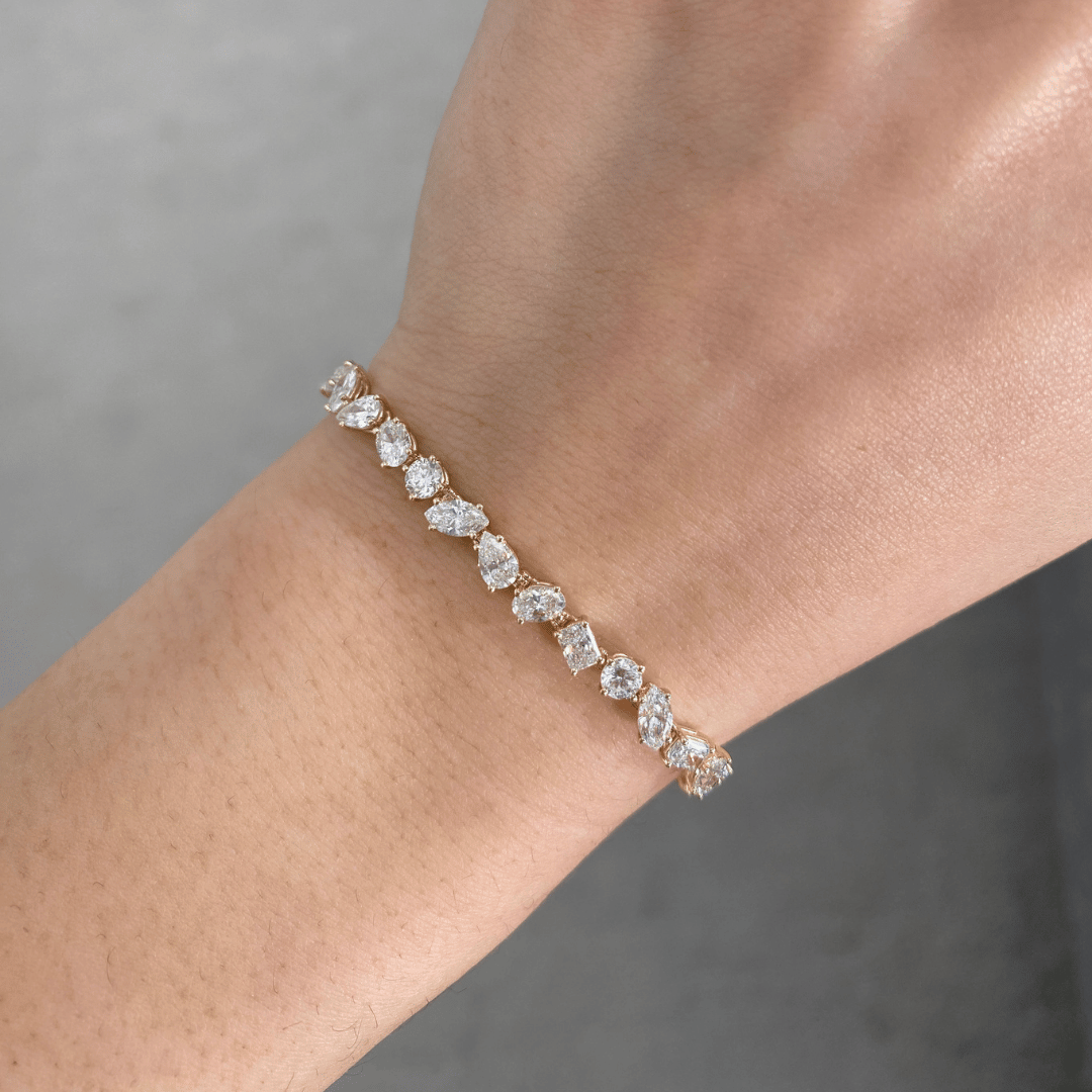 7ct Lab Grown Multi Shape Diamond Tennis Bracelet in Yellow Gold