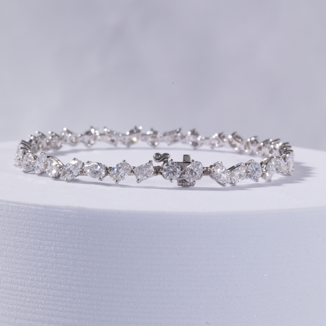 7ct Lab Grown Multi Shape Diamond Tennis Bracelet White Gold