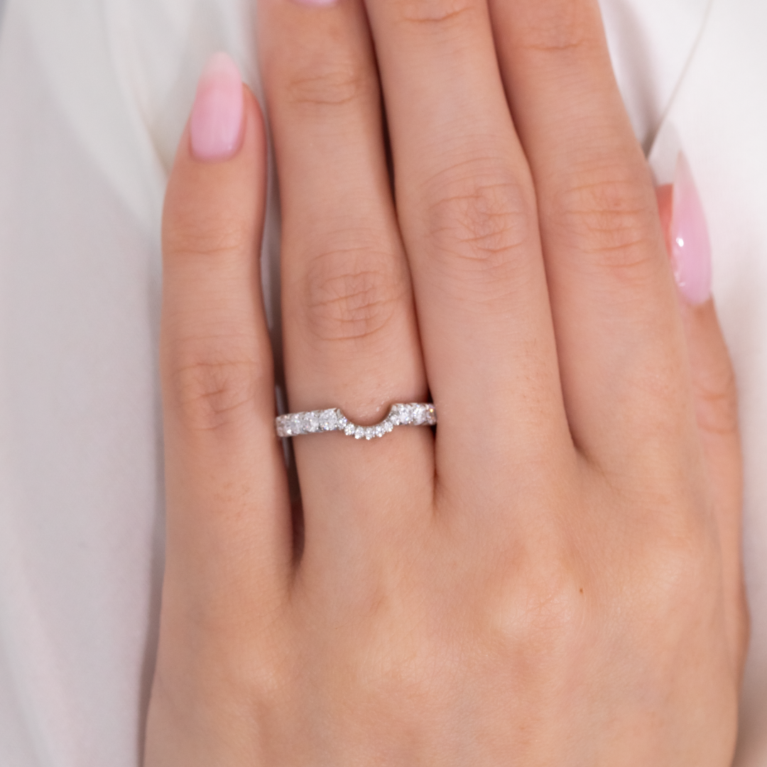 Round Diamond Contour French Pave Wedding Band Platinum