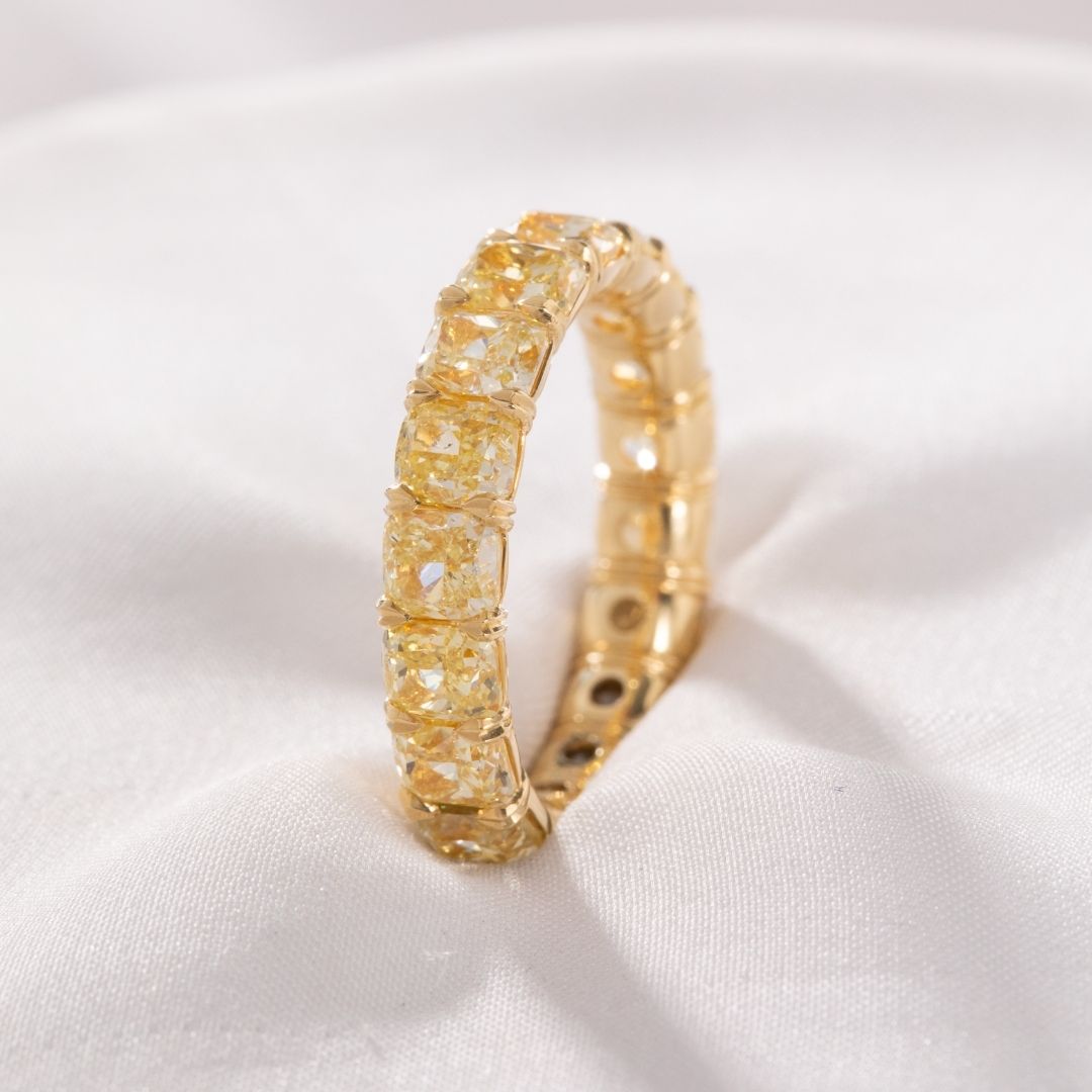 5.5ct Cushion Cut Fancy Yellow Diamond Eternity Band