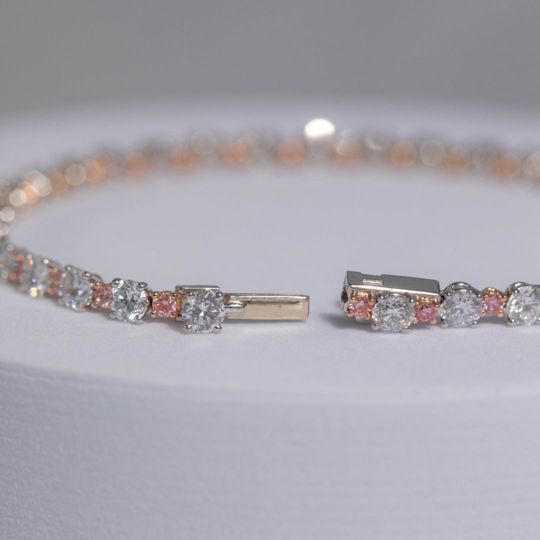 6.5ct Lab Grown Pink Diamond Tennis Bracelet Rose Gold and Platinum