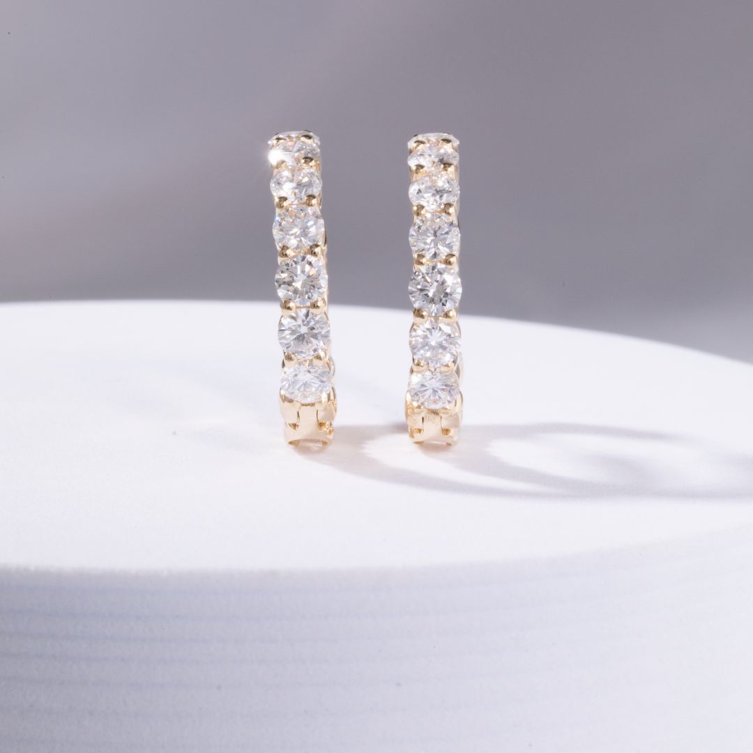 4.20ct 1 Inch Lab Diamond 14k Yellow Gold Hoop Earrings