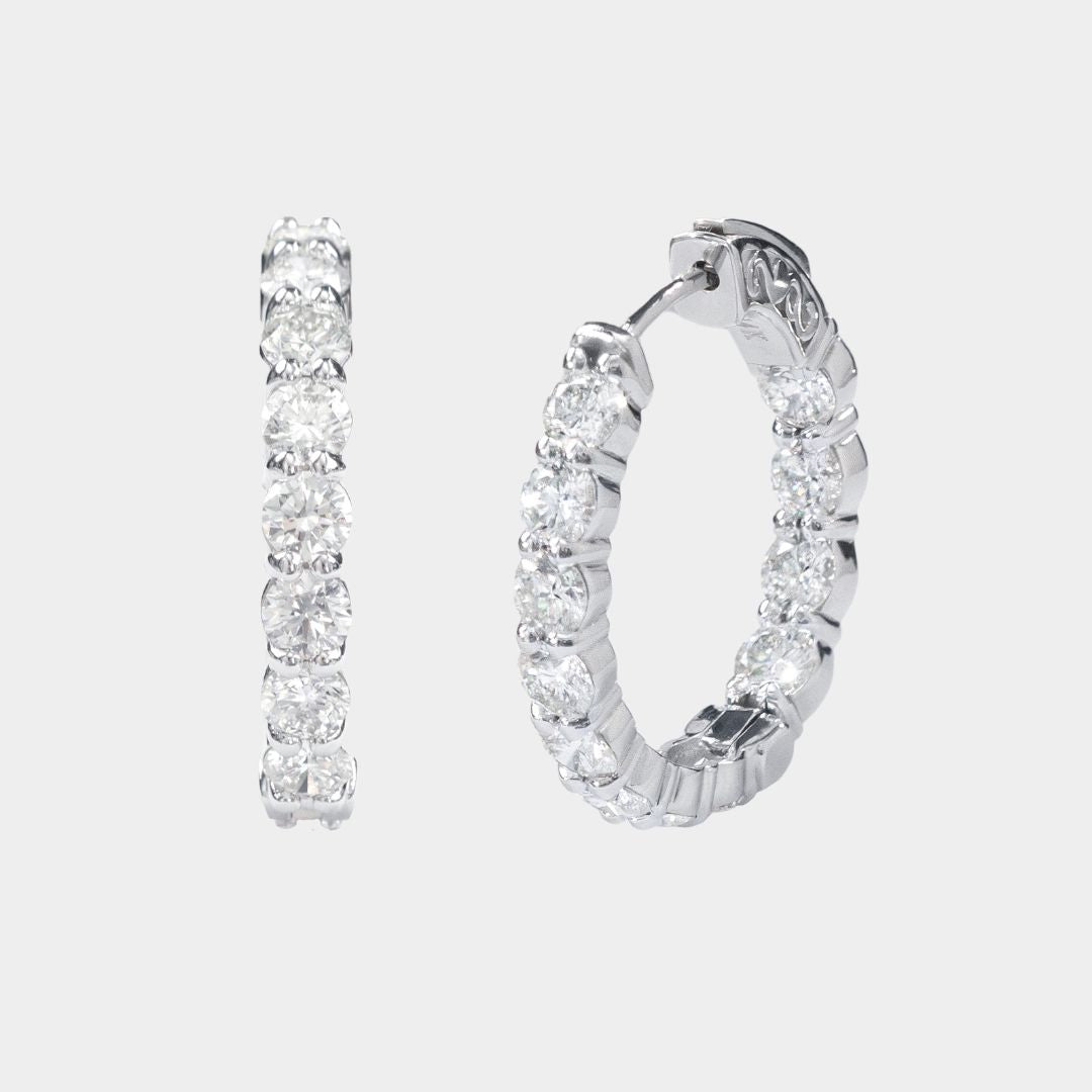 3.65ct 1 Inch Natural Diamond 14k White Gold Hoop Earrings