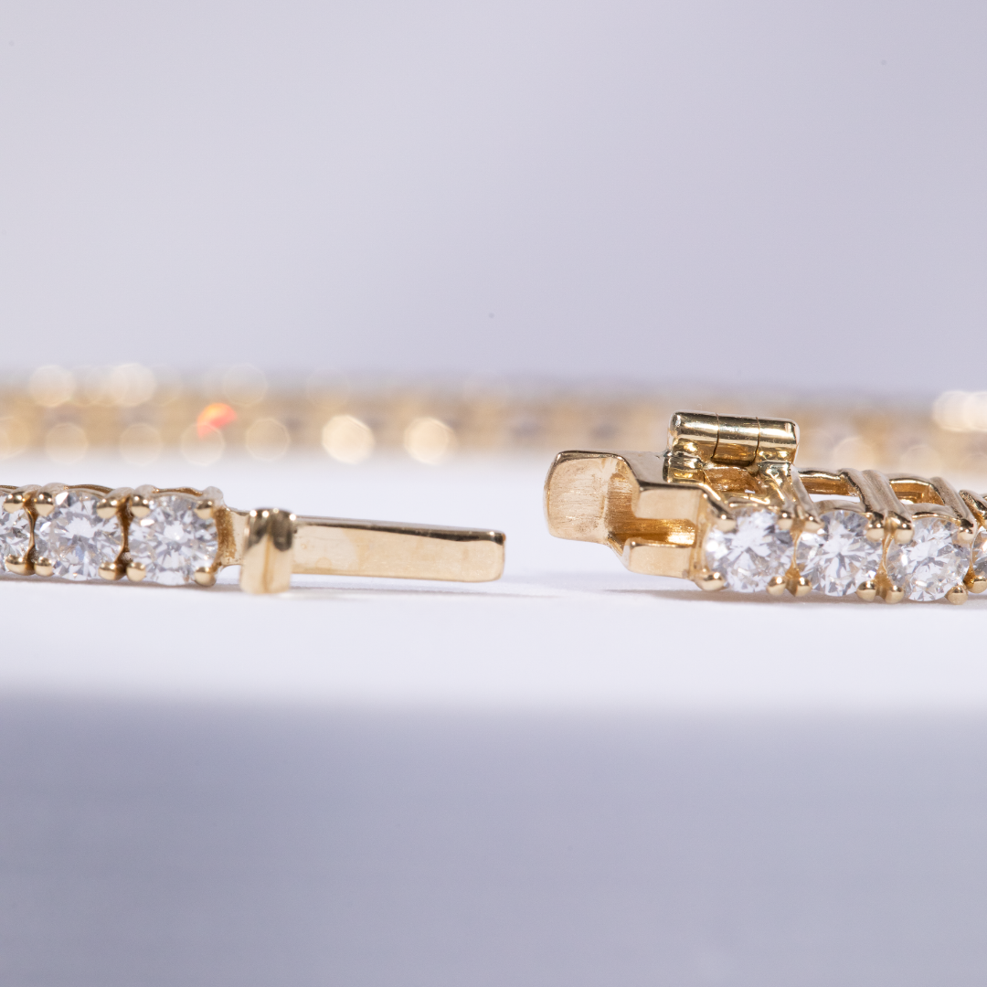 4.50ct Lab Grown Round Diamond Double Lock Yellow Gold Tennis Bracelet