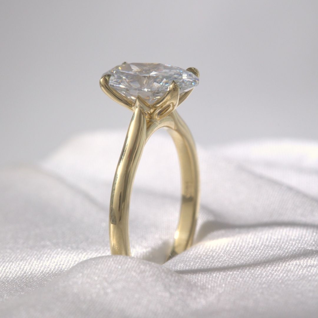 Oval Diamond Tulip Low Tapered Cathedral Solitaire Yellow Gold Engagement Ring