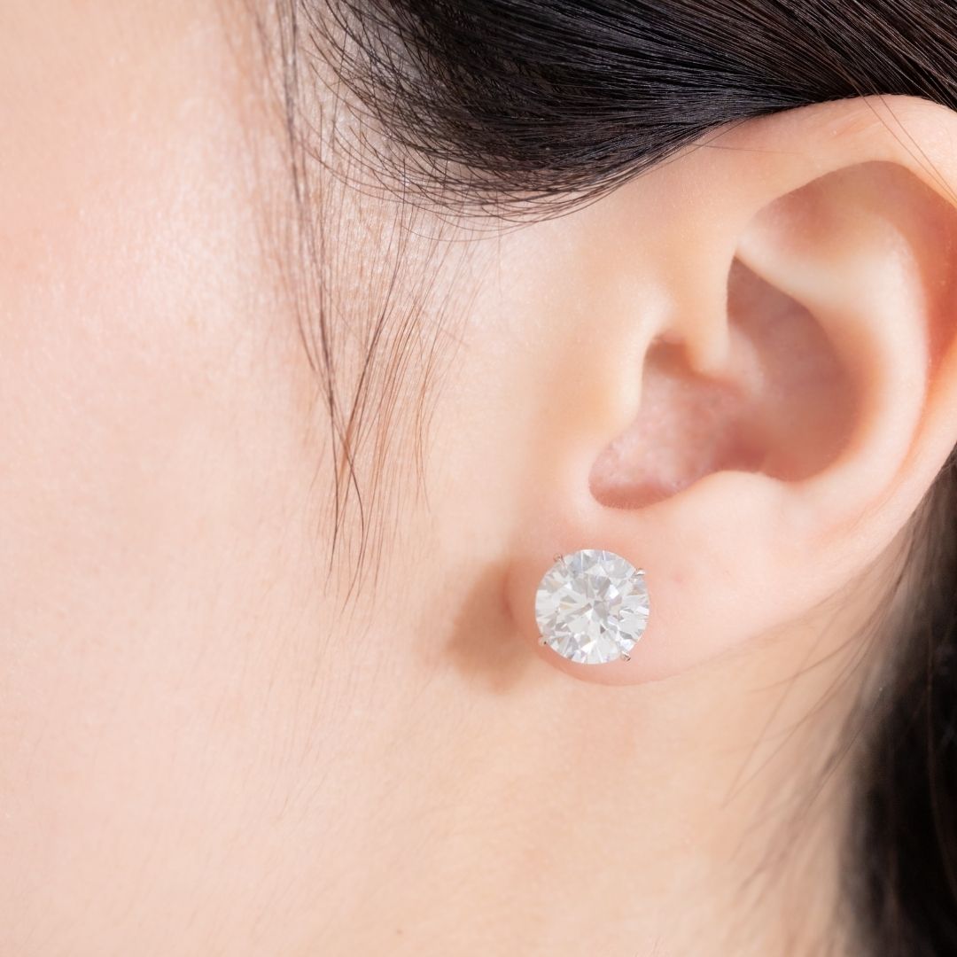 6ctw Lab Grown Round Diamond 4 Prong Basket White Gold Stud Earrings