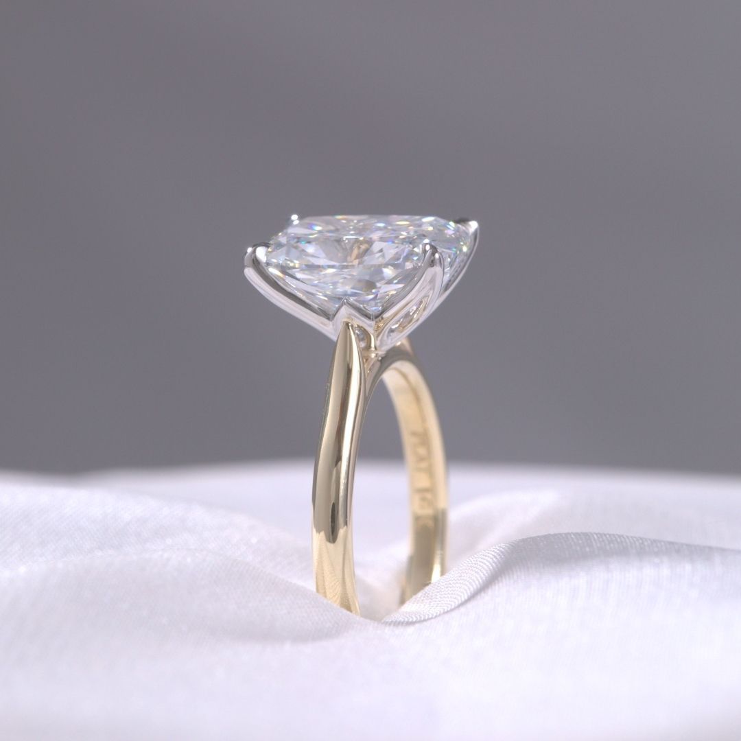 Cushion Diamond Tulip Tapered Cathedral Solitaire Yellow Gold And Platinum Engagement Ring