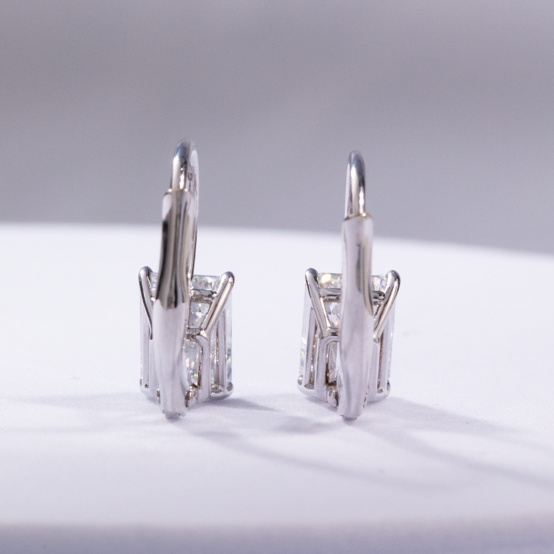 2ct Lab Grown Emerald Diamond Dangle Lever Back White Gold Drop Earrings