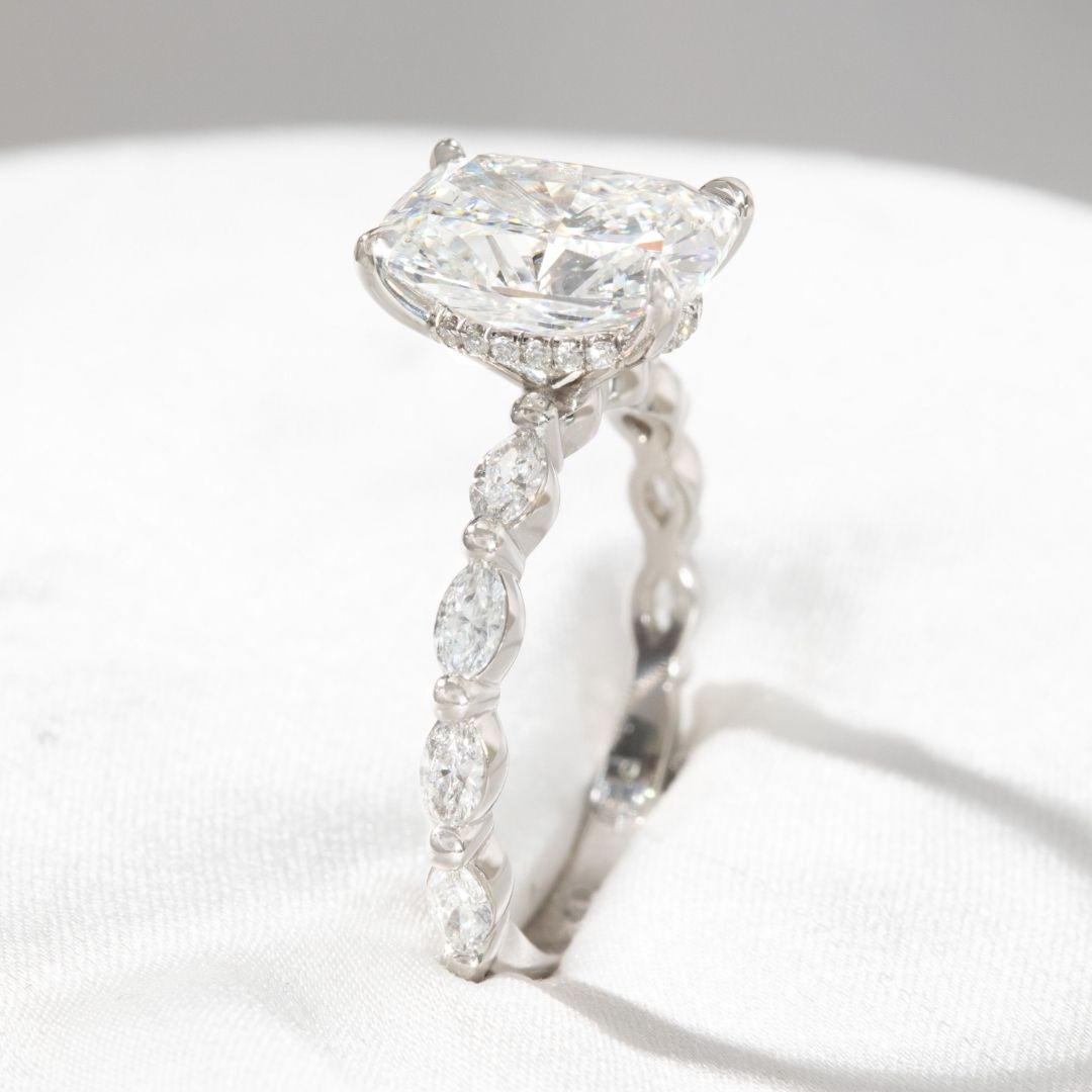 Cushion Diamond Hidden Halo Marquise Band Platinum Engagement Ring