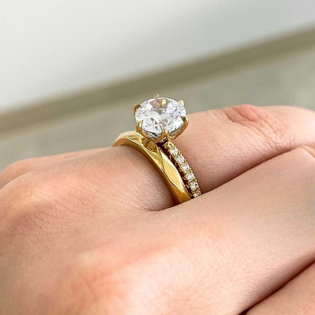 Faceted Geometric 18k Yellow Gold Wedding Band