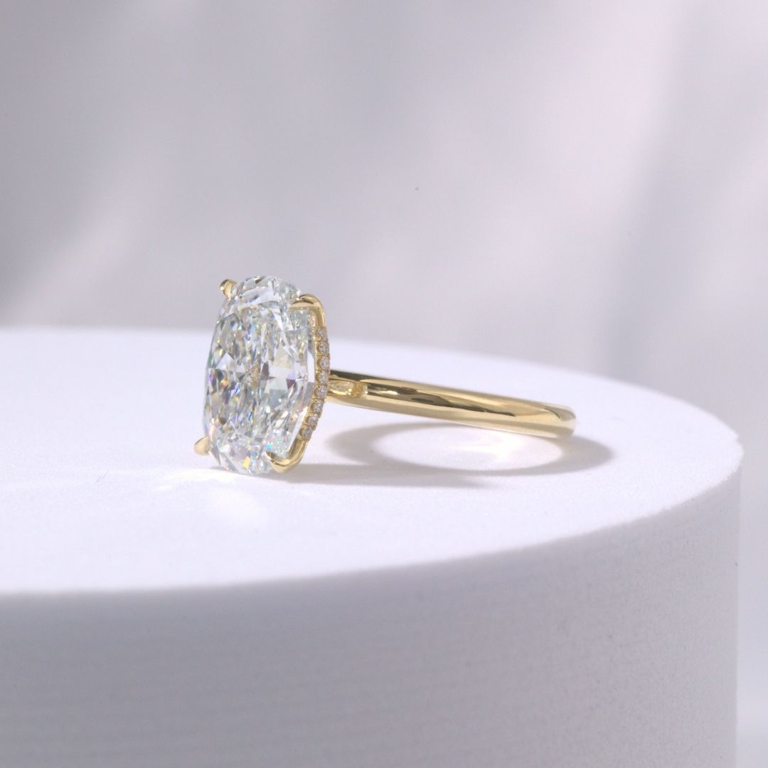Cushion Diamond Hidden Halo Solitaire Yellow Gold Engagement Ring