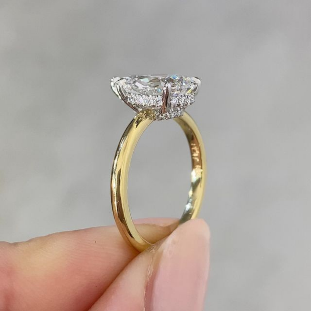 Pear Diamond Double Hidden Halo Solitaire Yellow Gold And Platinum Engagement Ring