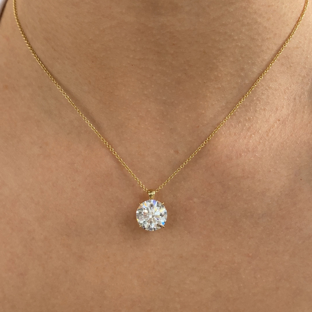 Round Diamond Solitaire Pendant Yellow Gold Necklace