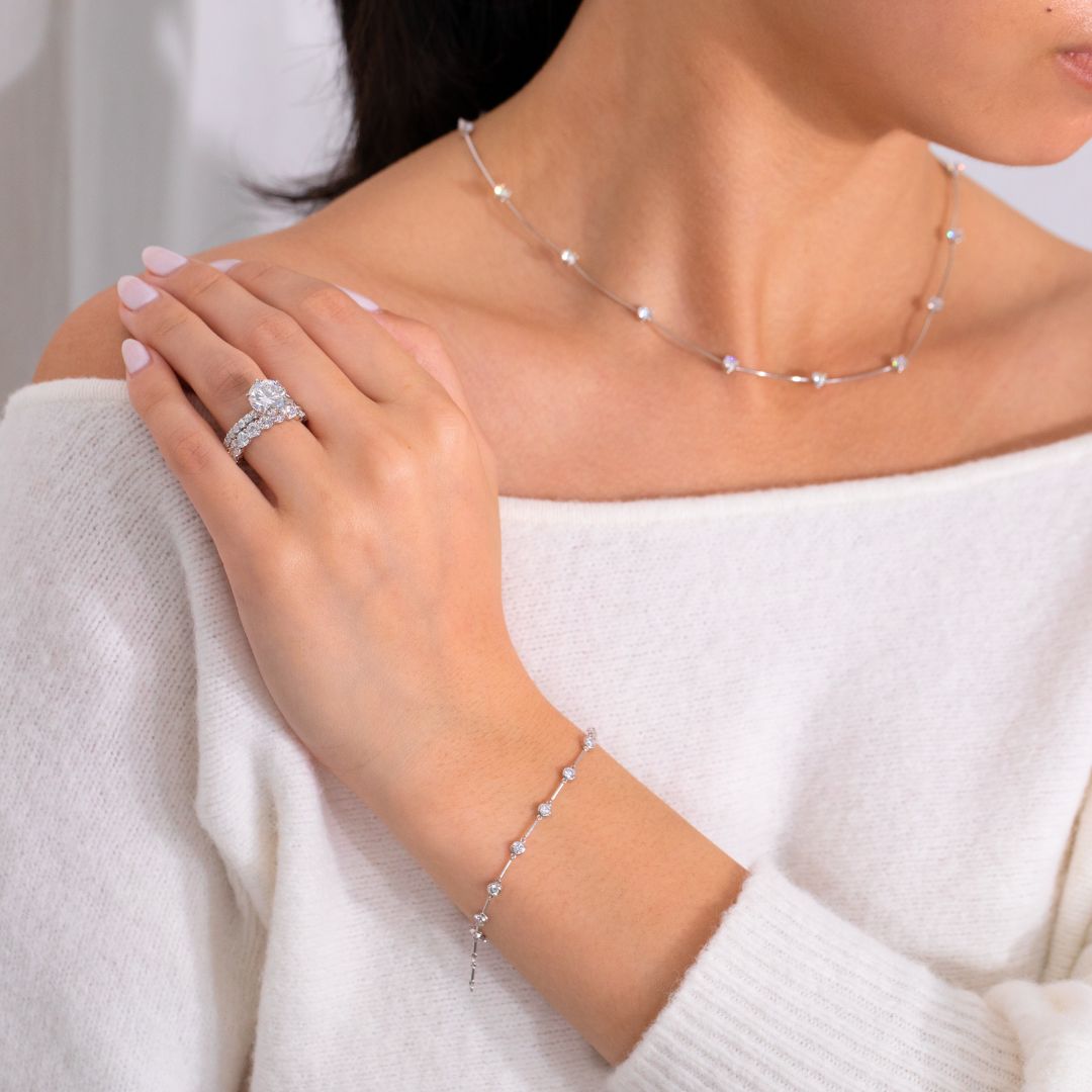 4ct Dainty Floating Round Diamond Station Necklace