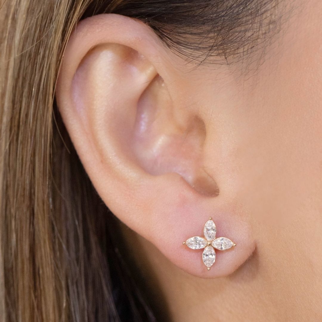 0.90ct Natural Marquise Diamonds La Fleur Stud Rose Gold  Earrings
