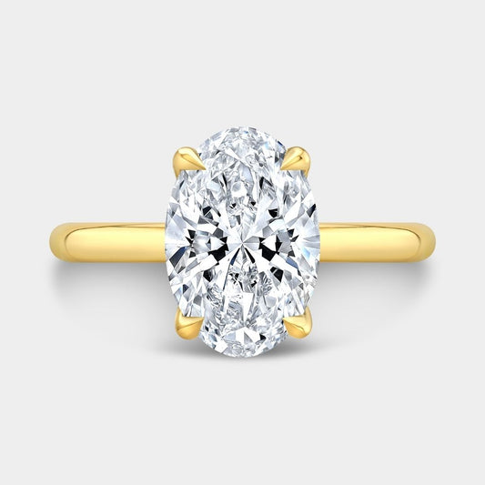 Oval Diamond Tulip Low Tapered Cathedral Solitaire Yellow Gold Engagement Ring