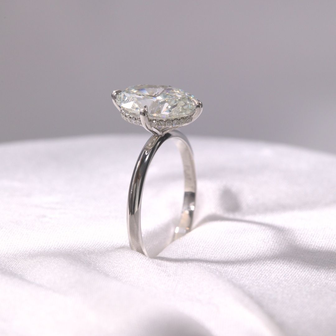 Oval Diamond North South Prong Hidden Halo Knife Edge Solitaire Platinum Engagement Ring