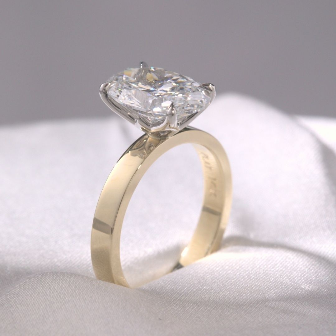 Oval Diamond Tulip Pipe Cut Band Solitaire Yellow Gold and Platinum Engagement Ring