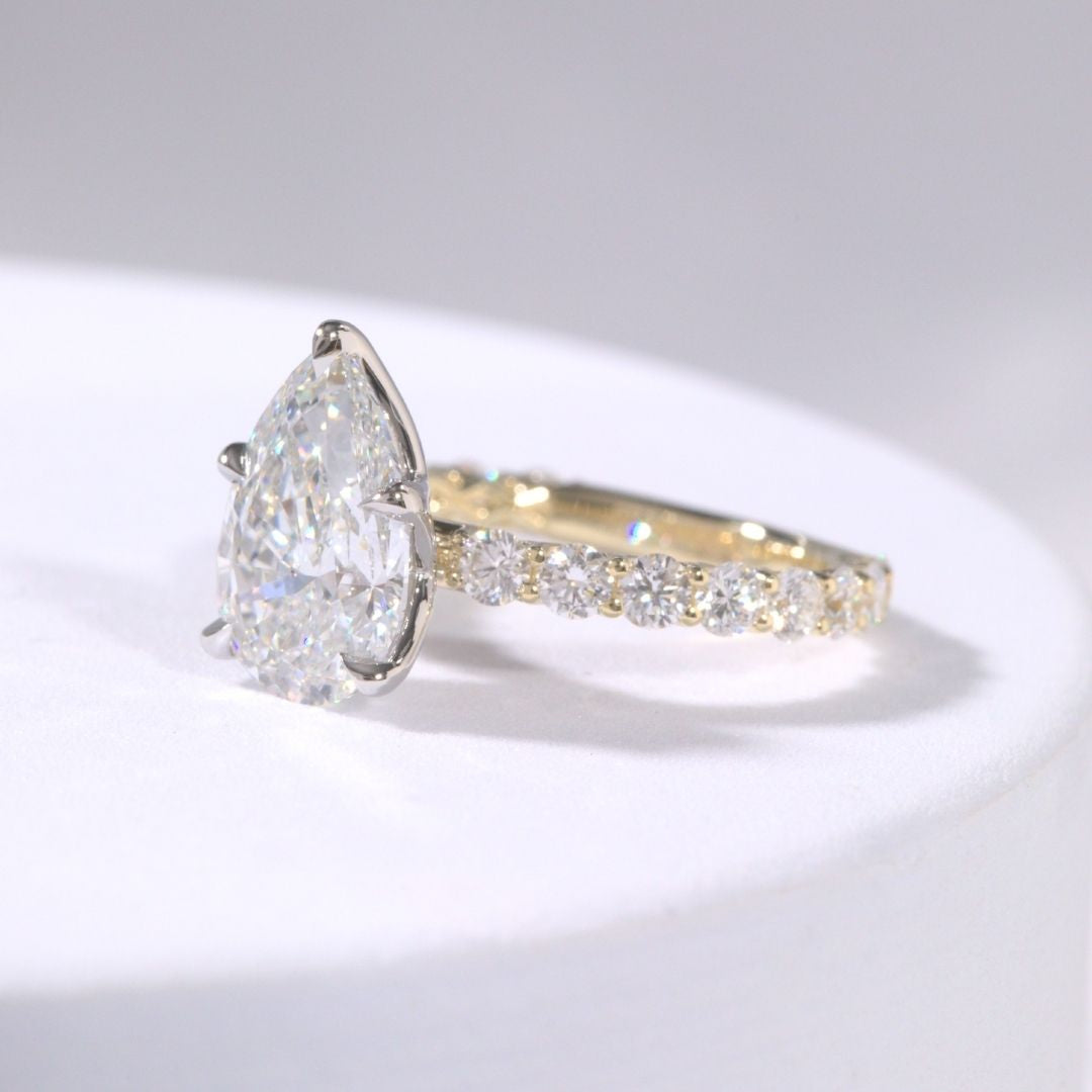Pear Diamond Tulip Eloise Trellis 3/4 Way Band Yellow Gold And Platinum Engagement Ring