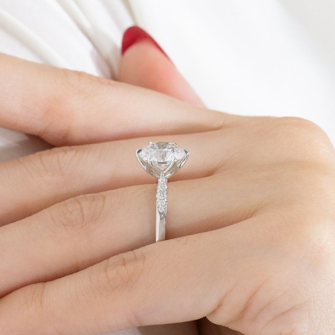 Round Diamond Tulip Tapered Cathedral Solitaire Platinum Engagement Ring