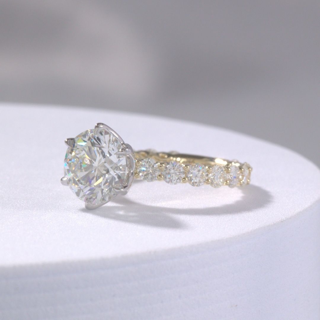 Round Diamond The Eloise Trellis 3/4 Way Tulip Yellow Gold and Platinum Engagement Ring