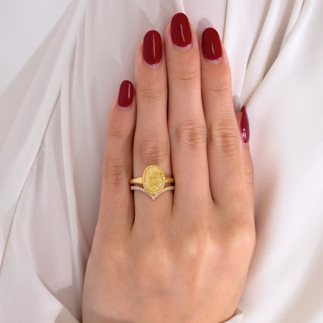 3ct Oval Yellow Diamond Yellow Gold Solitaire Wide Band Engagement Ring