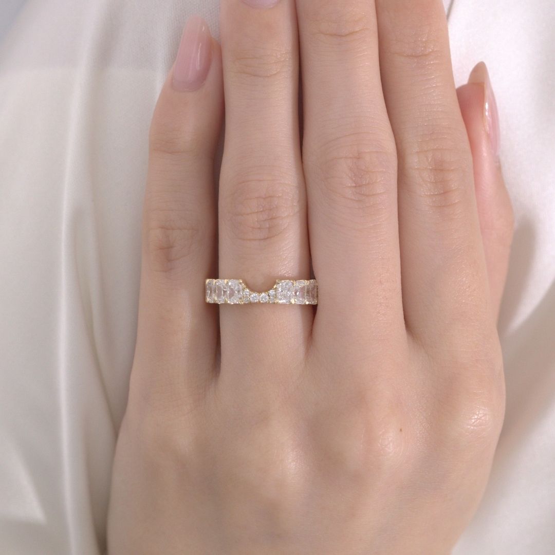 4ct Radiant Diamond Ribbon Contour Eternity Wedding Band Yellow Gold