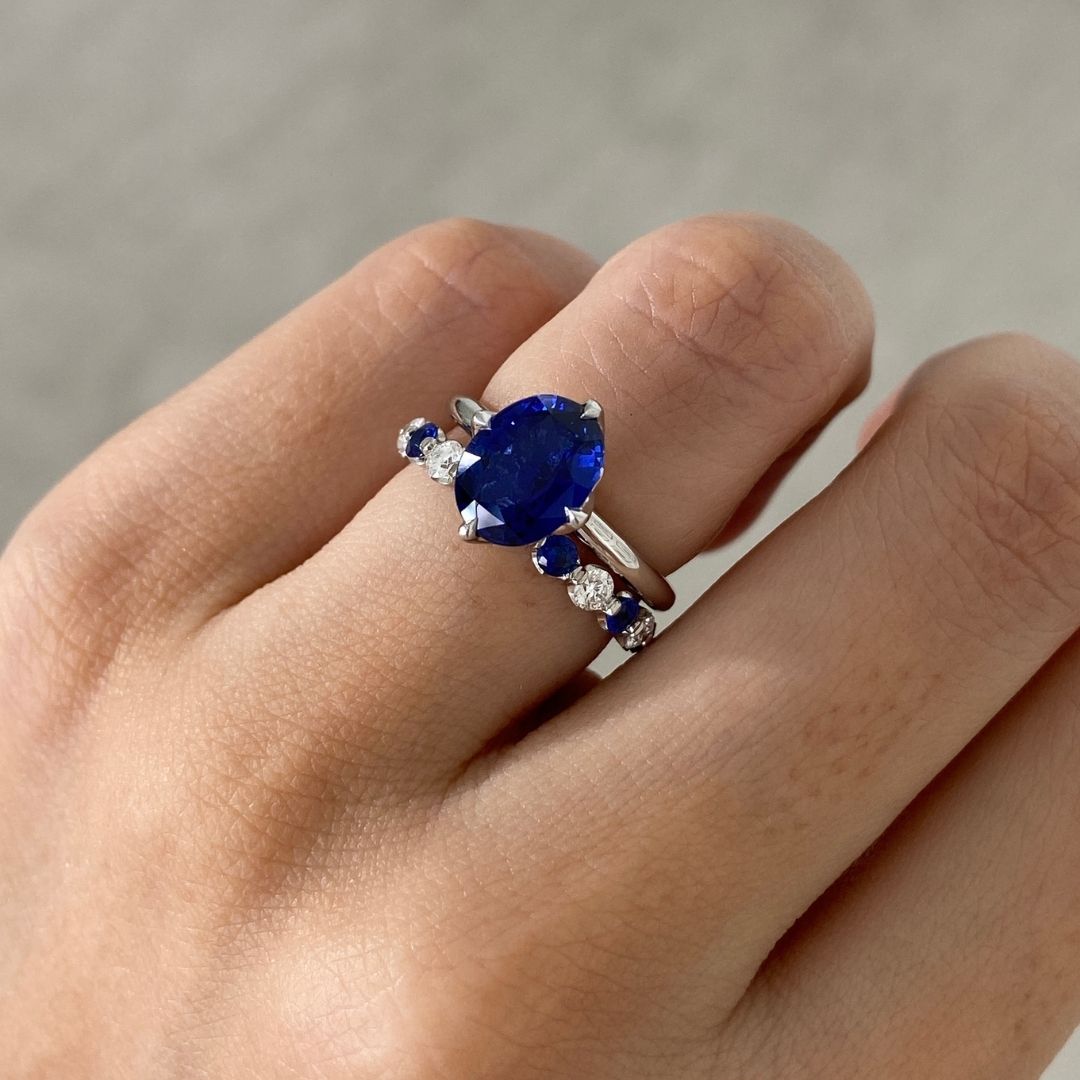 2.50ct Natural Oval Blue Sapphire North South Prong Tulip Solitaire Platinum Engagement Ring