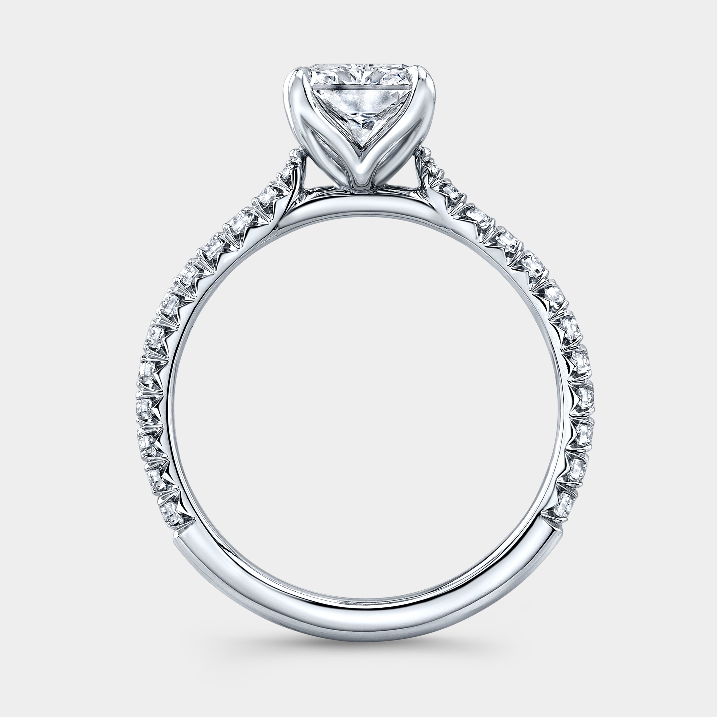 Radiant Diamond Tulip Tapered Cathedral French Pave Platinum