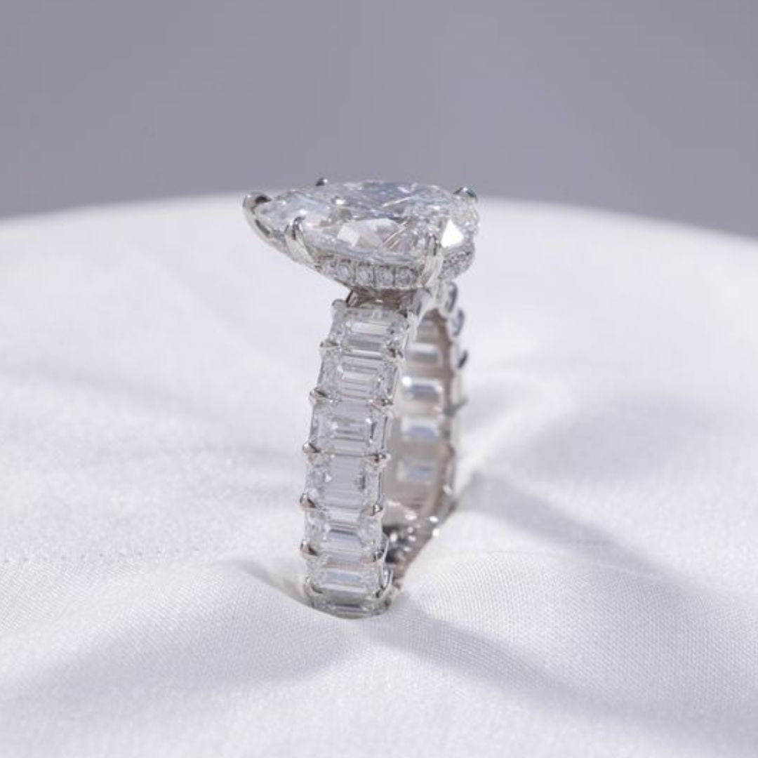 Pear Diamond Hidden Halo Double Gallery Platinum Engagement Ring