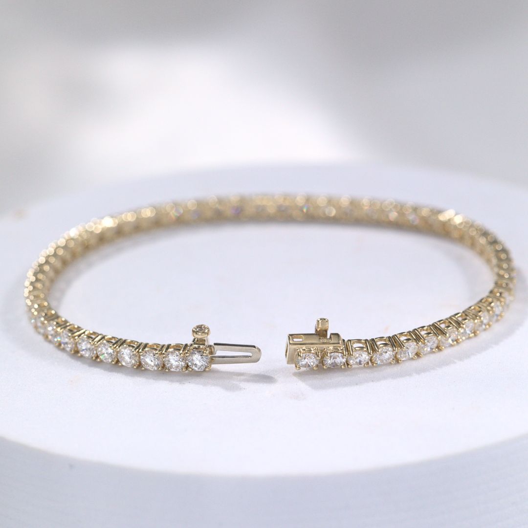 5ct Lab Grown Round Diamond Yellow Gold Tennis Bracelet