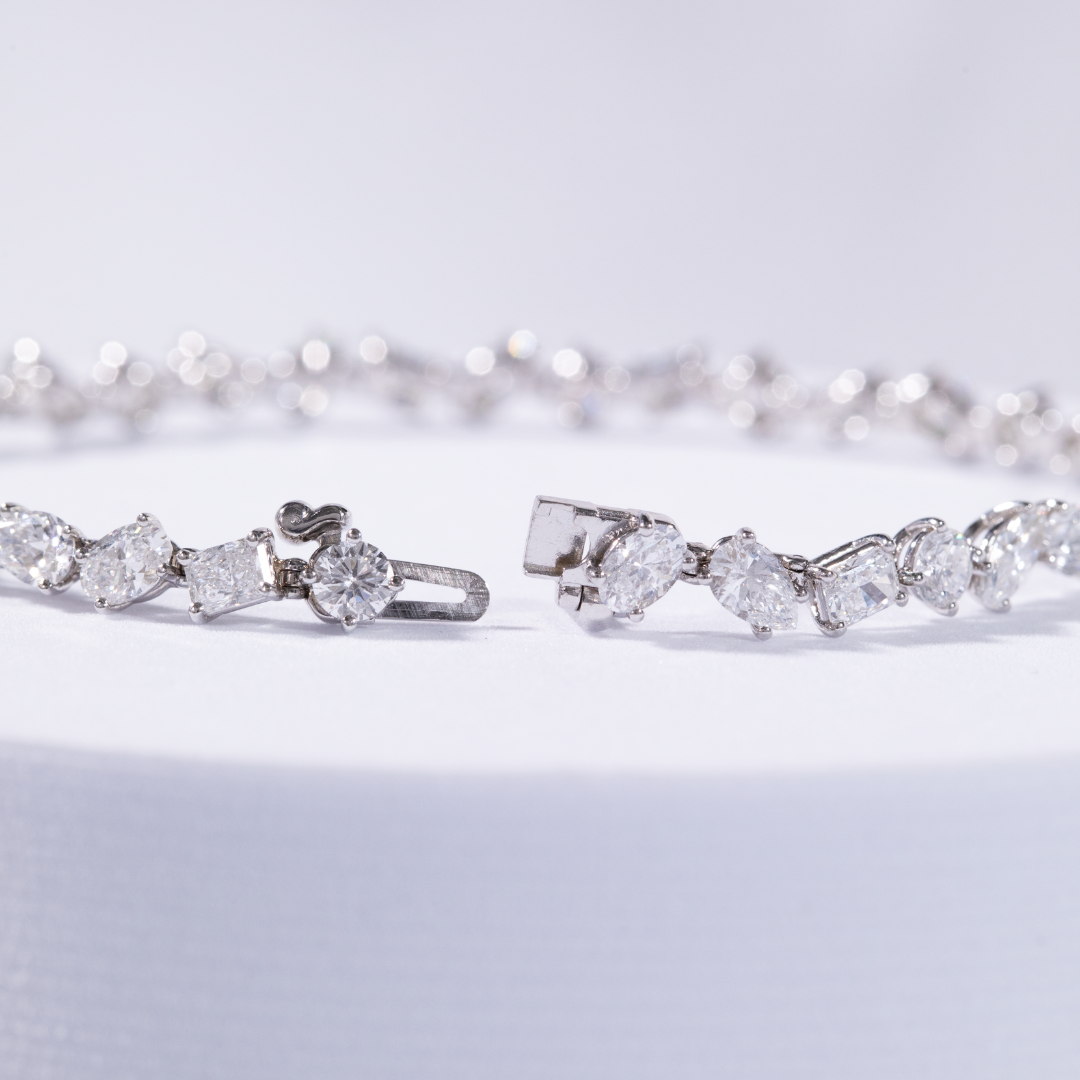 7ct Lab Grown Multi Shape Diamond Tennis Bracelet White Gold