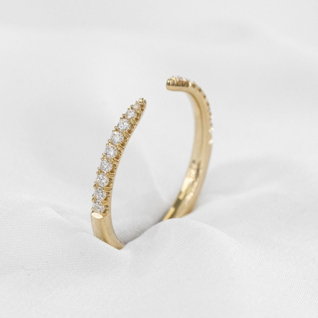 French Pave Open Claw Round Diamond 1/2 Way Yellow Gold Wedding Band