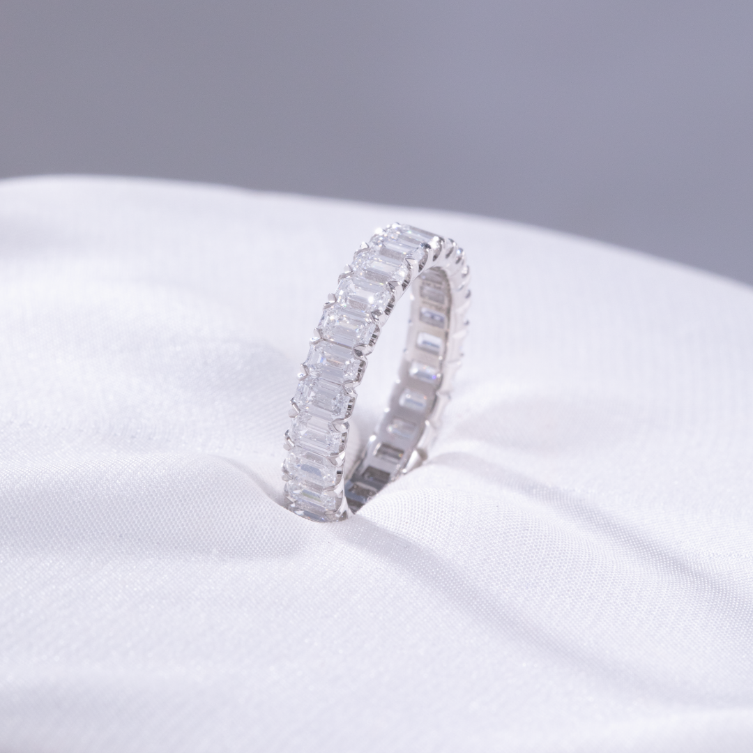 4.35ct Lab Grown Emerald Diamond Extra Low Profile Chloe Platinum Eternity Band