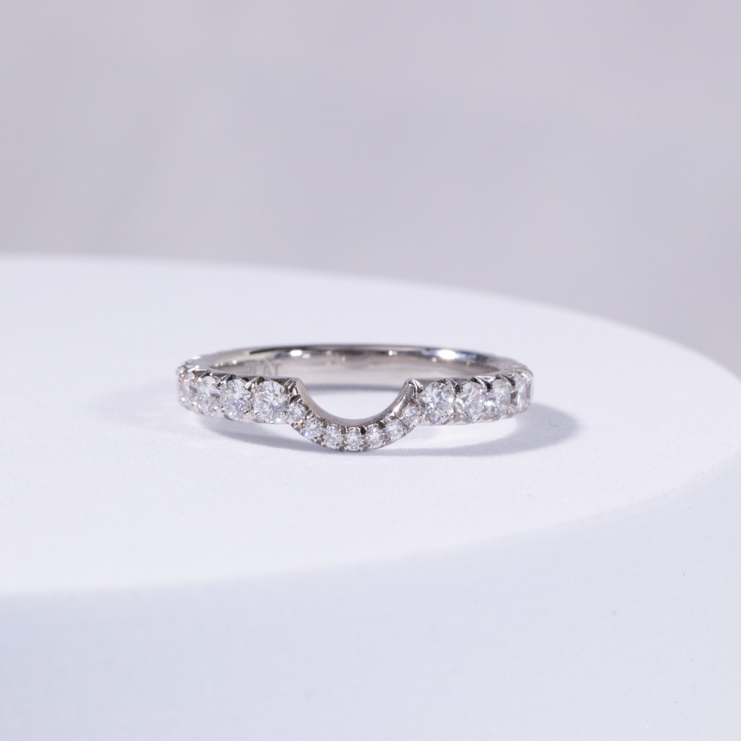 Round Diamond Contour French Pave Wedding Band Platinum