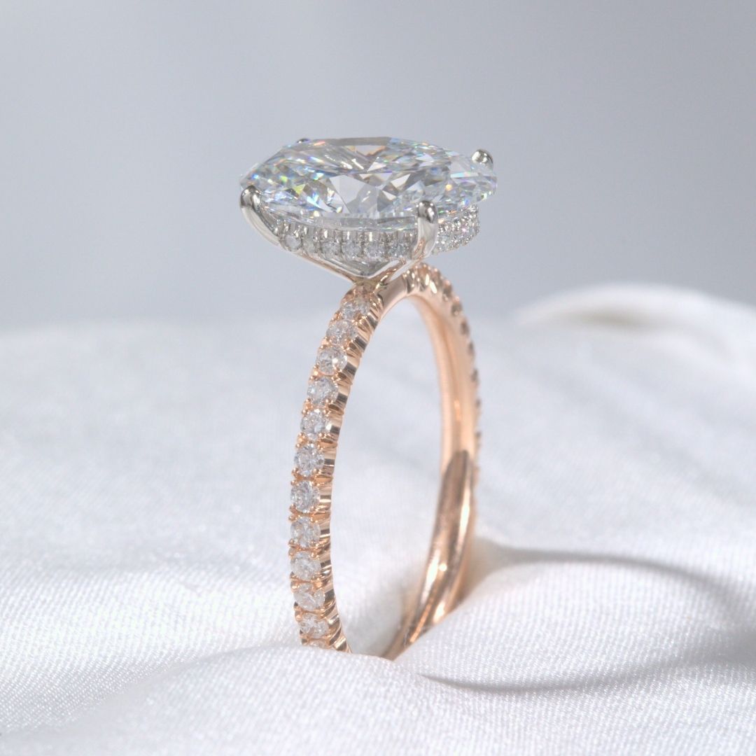 Oval Diamond Hidden Halo U Pave Rose Gold And Platinum Engagement Ring