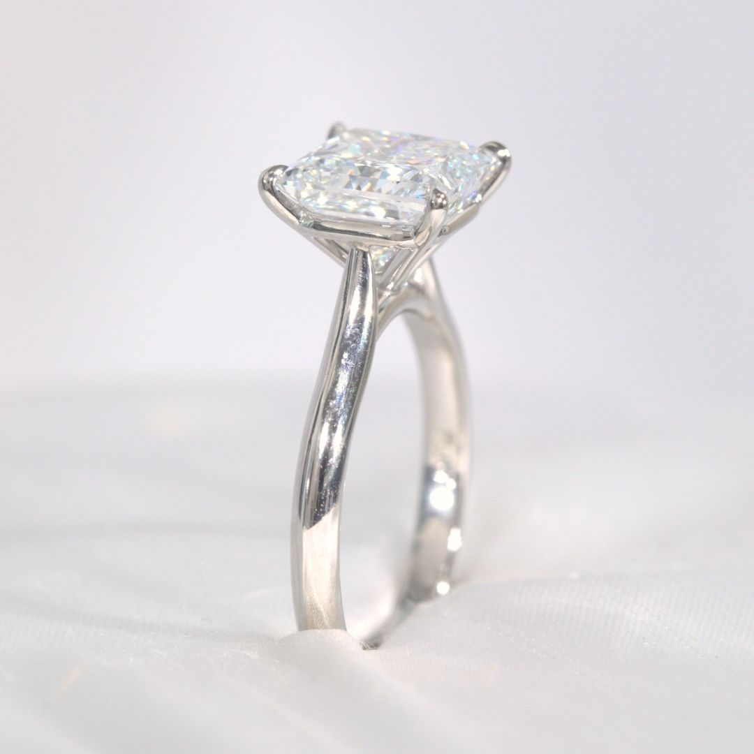 Princess Diamond Tapered Cathedral Knife Edge Solitaire Platinum Engagement Ring