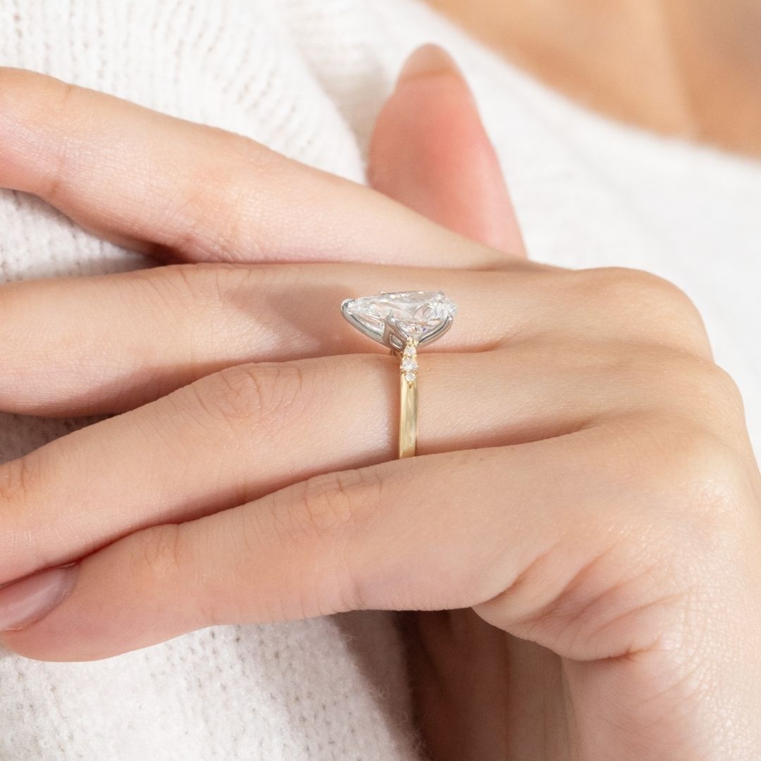 Pear Diamond Tulip Tapered Cathedral Gold And Platinum Engagement Ring