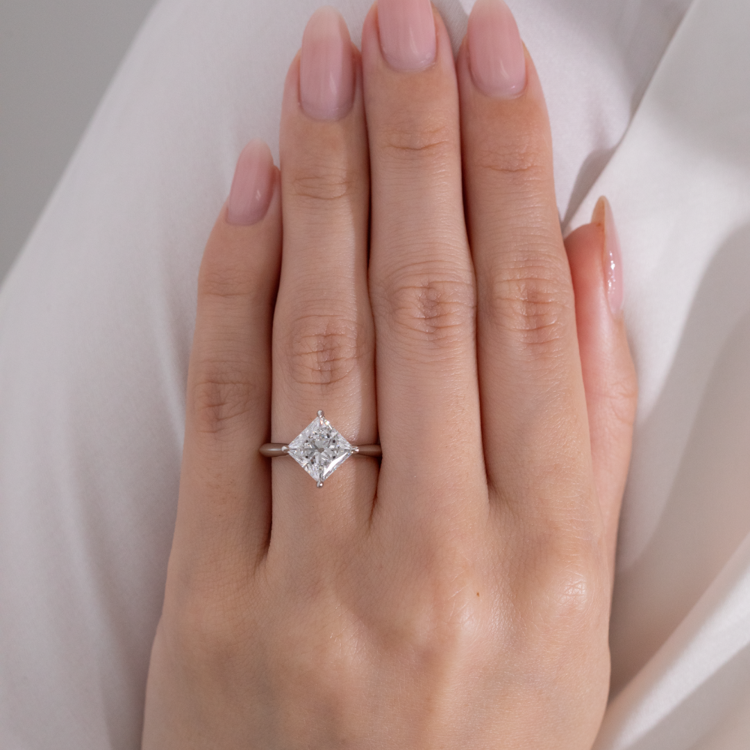 Princess Diamond Kite Set Hidden Halo Tapered Cathedral Pave Diamond Bridge Knife Edge Solitaire Platinum Engagement Ring