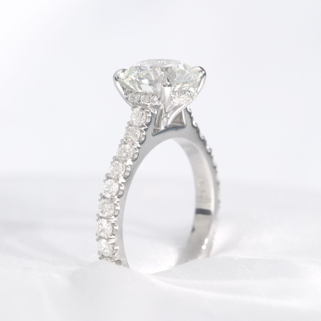 Round Diamond Hidden Halo Cathedral U Pave Platinum Engagement Ring