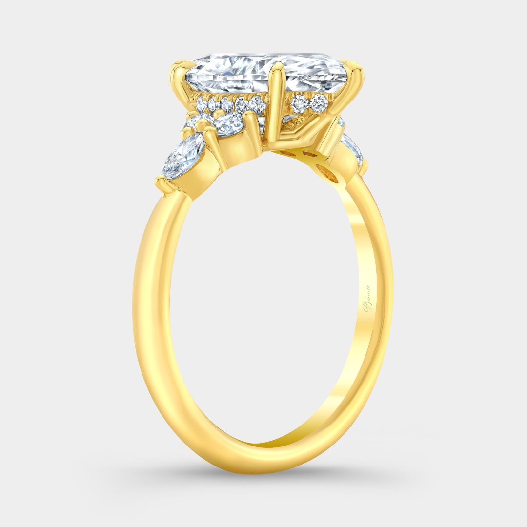 Marquise Diamond Claudia 7 Stone Cluster Hidden Halo Yellow Gold Engagement Ring