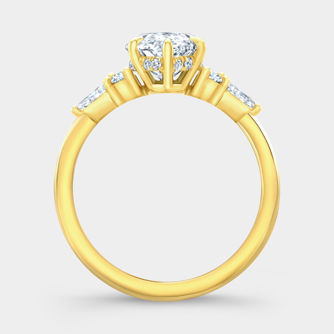 Marquise Diamond Claudia 7 Stone Cluster Hidden Halo Yellow Gold Engagement Ring