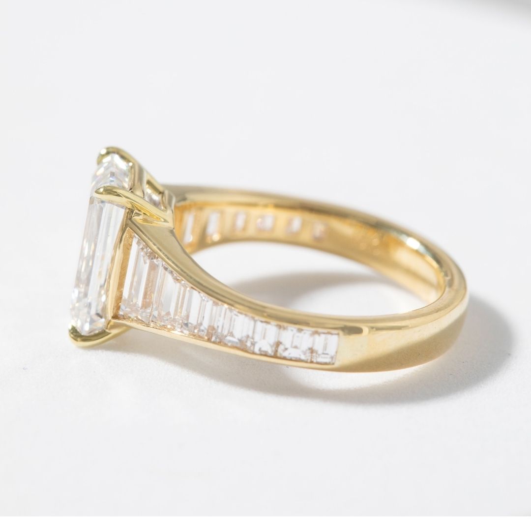 Emerald Diamond Channel Set Graduating Baguette Yellow Gold Ring