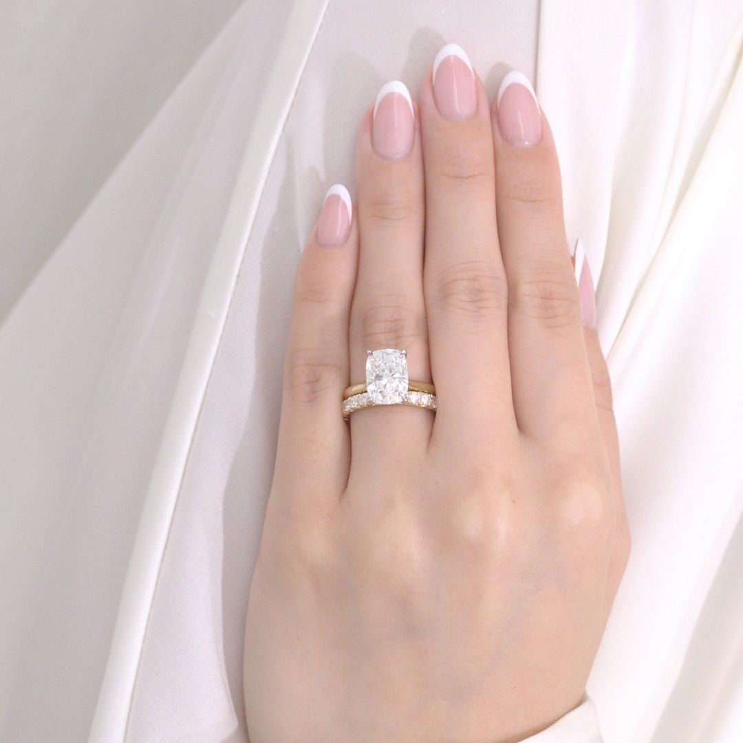 Cushion Diamond Tulip Tapered Cathedral Solitaire Yellow Gold And Platinum Engagement Ring