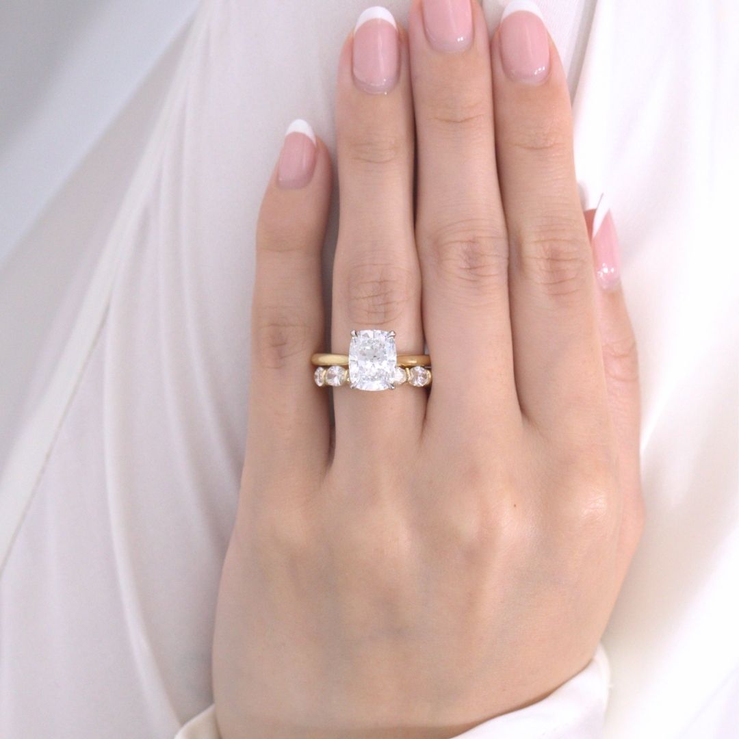 Cushion Diamond Tulip Basket Diamond Bridge Solitaire Yellow Gold And Platinum Engagement Ring